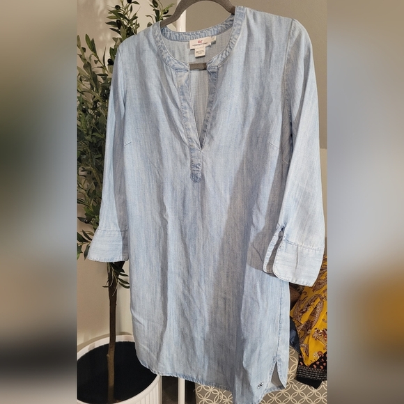 Vineyard Vines Dresses & Skirts - Vineyard Vines Shirt Dress Tunic V-neck 3/4 Sleeve Chambray Oversized
